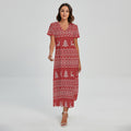 Geometric Xmas Knitted Pattern Print Short Sleeve Maxi Dress