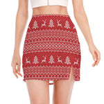 Geometric Xmas Knitted Pattern Print Side Slit Mini Skirt