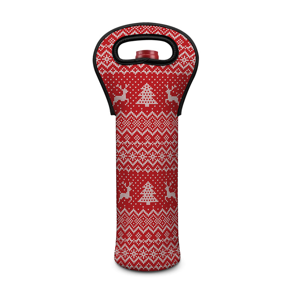 Geometric Xmas Knitted Pattern Print Single Neoprene Wine Tote
