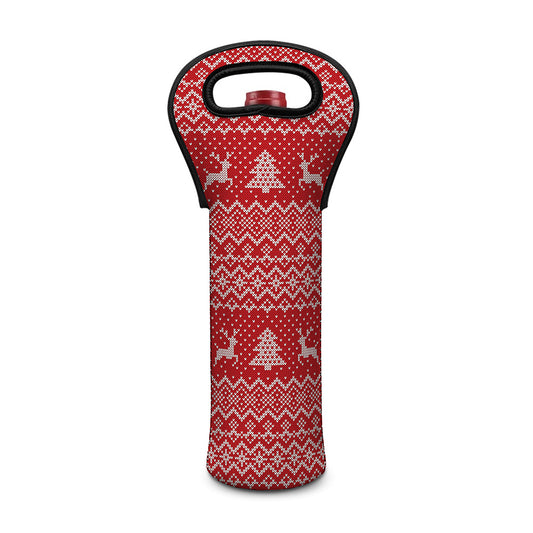 Geometric Xmas Knitted Pattern Print Single Neoprene Wine Tote