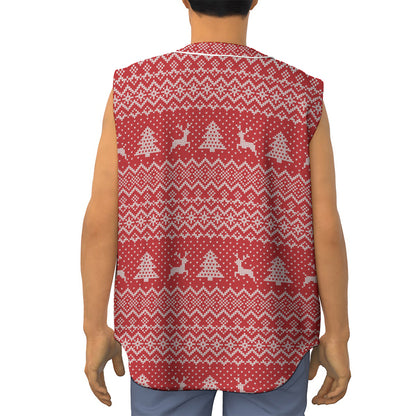 Geometric Xmas Knitted Pattern Print Sleeveless Baseball Jersey