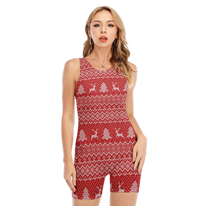 Geometric Xmas Knitted Pattern Print Sleeveless One Piece Swimsuit