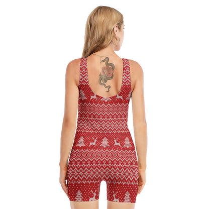 Geometric Xmas Knitted Pattern Print Sleeveless One Piece Swimsuit