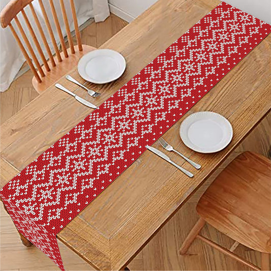 Geometric Xmas Knitted Pattern Print Table Runner