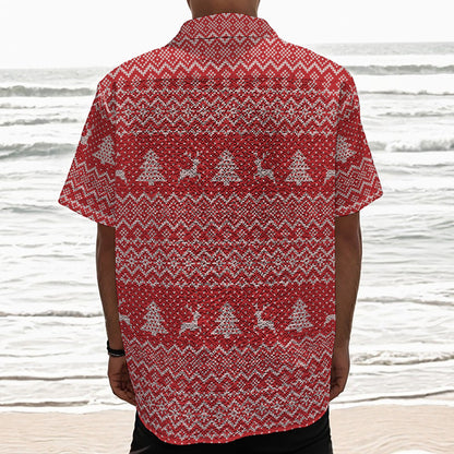 Geometric Xmas Knitted Pattern Print Textured Short Sleeve Shirt