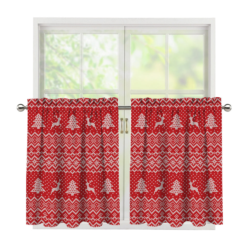 Geometric Xmas Knitted Pattern Print Tier Curtains