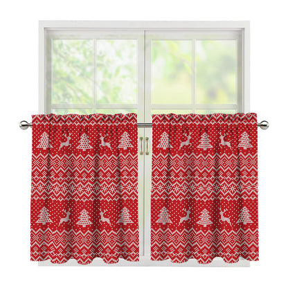 Geometric Xmas Knitted Pattern Print Tier Curtains