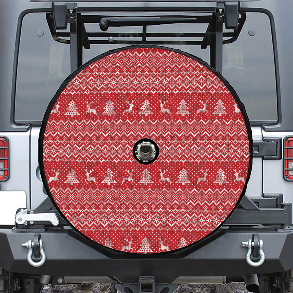 Geometric Xmas Knitted Pattern Print Tire Cover With Camera Hole