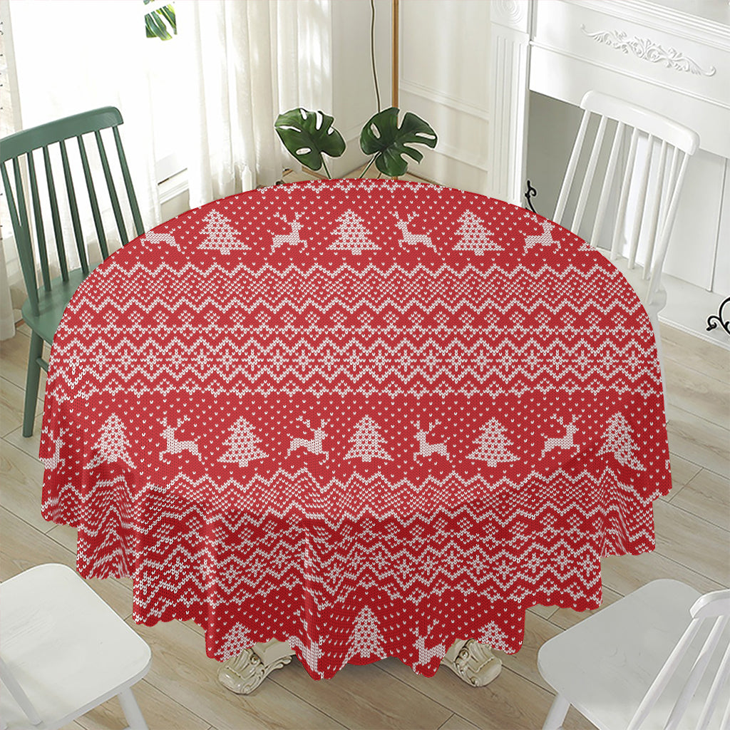 Geometric Xmas Knitted Pattern Print Waterproof Round Tablecloth