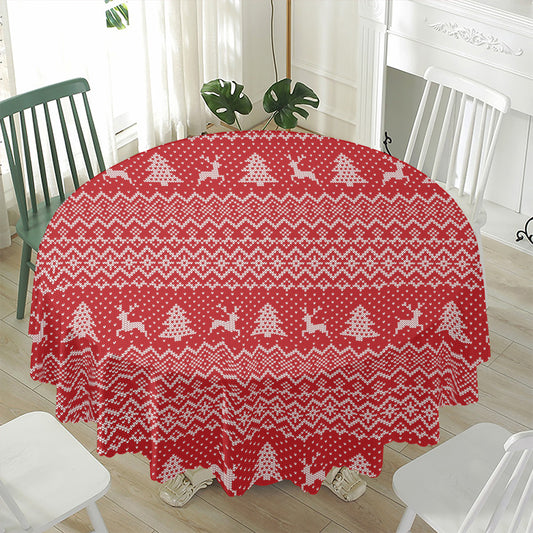 Geometric Xmas Knitted Pattern Print Waterproof Round Tablecloth