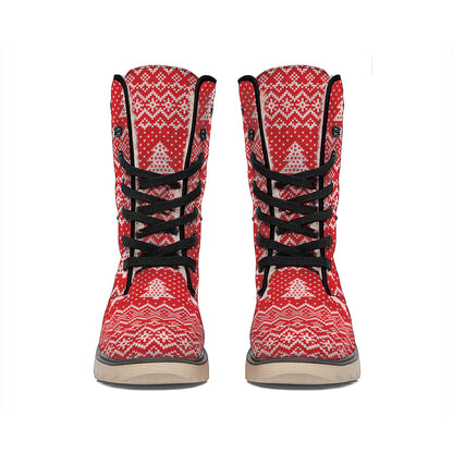 Geometric Xmas Knitted Pattern Print Winter Boots