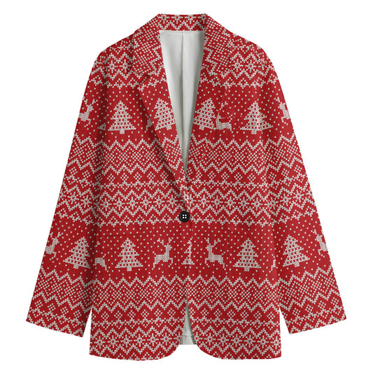 Geometric Xmas Knitted Pattern Print Women's Blazer