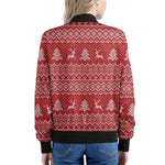 Geometric Xmas Knitted Pattern Print Women's Bomber Jacket