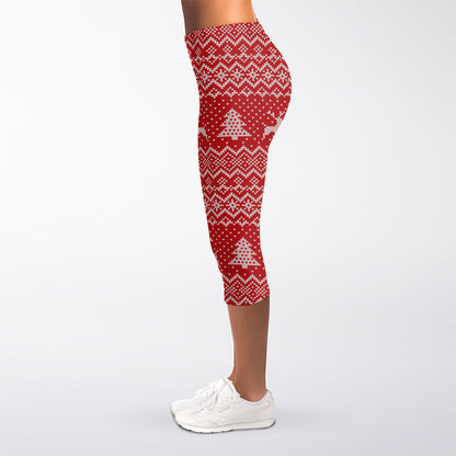 Geometric Xmas Knitted Pattern Print Women's Capri Leggings