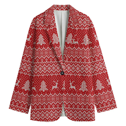 Geometric Xmas Knitted Pattern Print Women's Cotton Blazer