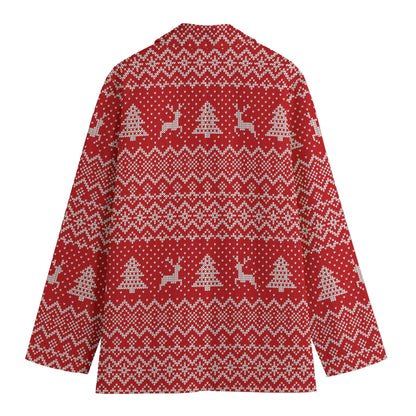 Geometric Xmas Knitted Pattern Print Women's Cotton Blazer