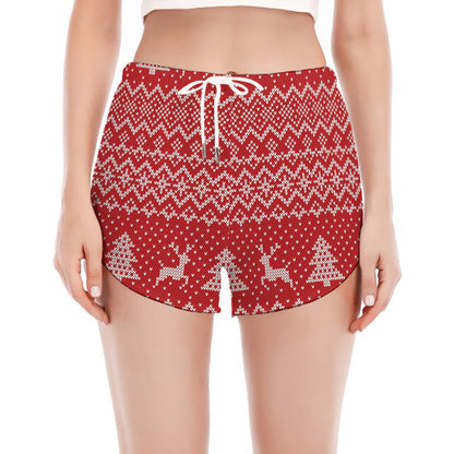 Geometric Xmas Knitted Pattern Print Women's Split Running Shorts
