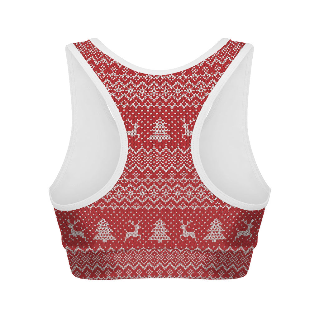 Geometric Xmas Knitted Pattern Print Women's Sports Bra