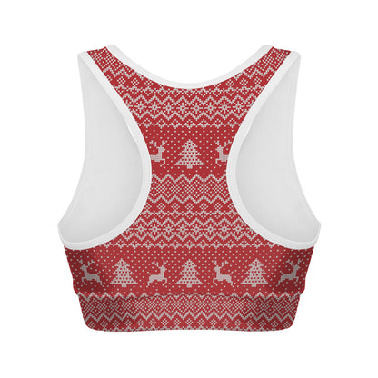 Geometric Xmas Knitted Pattern Print Women's Sports Bra