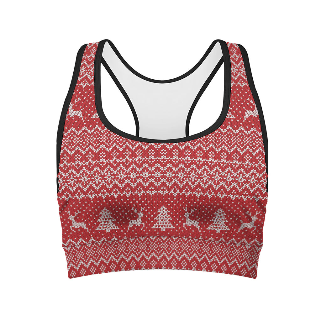 Geometric Xmas Knitted Pattern Print Women's Sports Bra