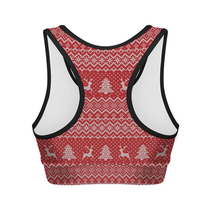 Geometric Xmas Knitted Pattern Print Women's Sports Bra