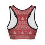 Geometric Xmas Knitted Pattern Print Women's Sports Bra