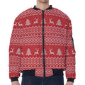 Geometric Xmas Knitted Pattern Print Zip Sleeve Bomber Jacket