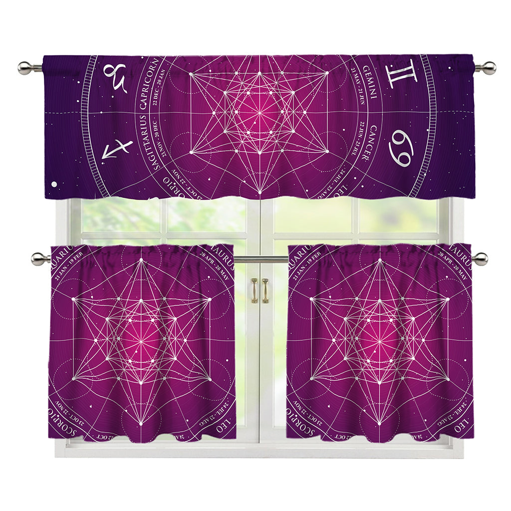 Geometric Zodiac Calendar Print 3 Piece Kitchen Curtains