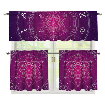 Geometric Zodiac Calendar Print 3 Piece Kitchen Curtains