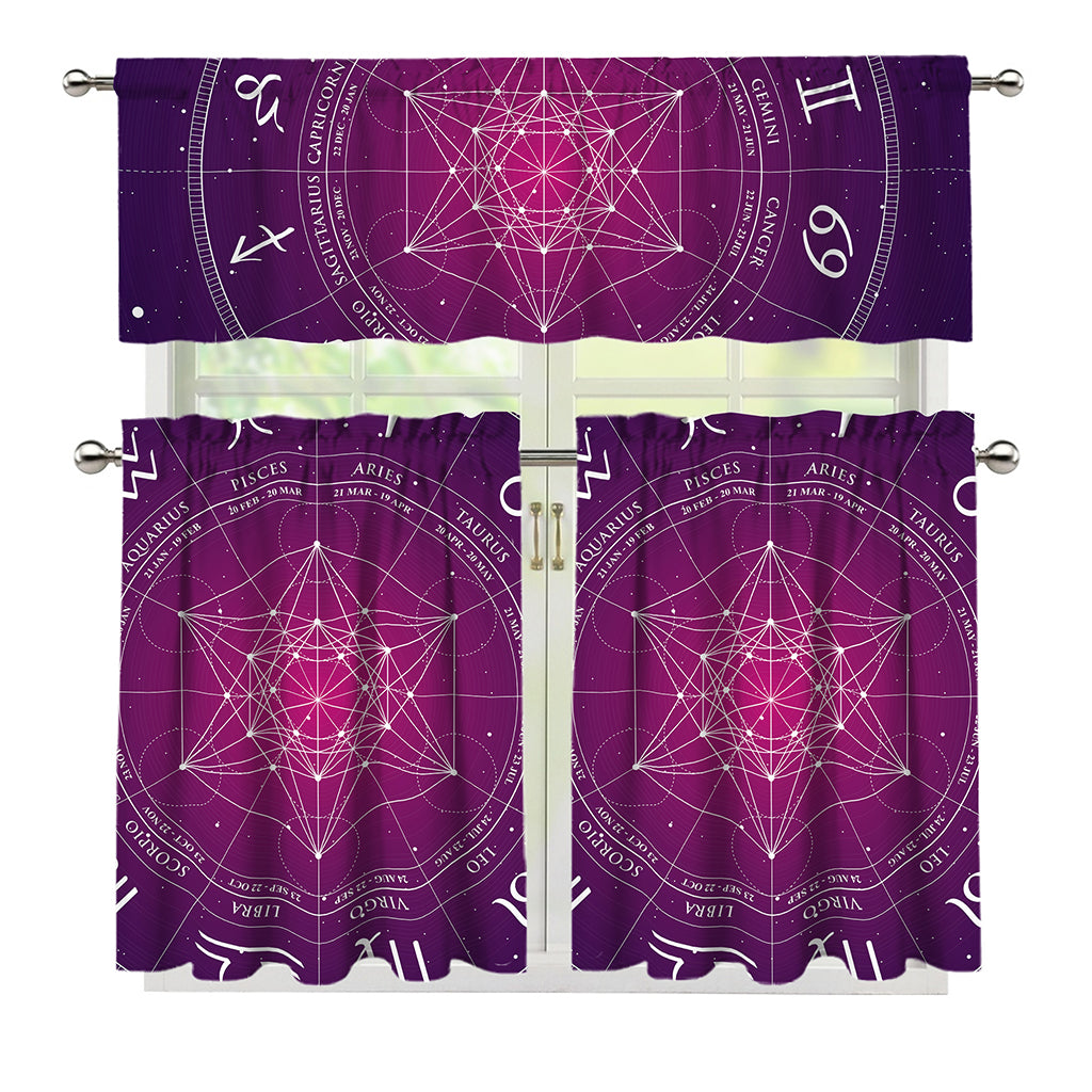 Geometric Zodiac Calendar Print 3 Piece Kitchen Curtains