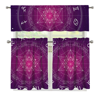 Geometric Zodiac Calendar Print 3 Piece Kitchen Curtains