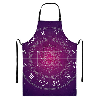Geometric Zodiac Calendar Print Bib Apron With Pocket