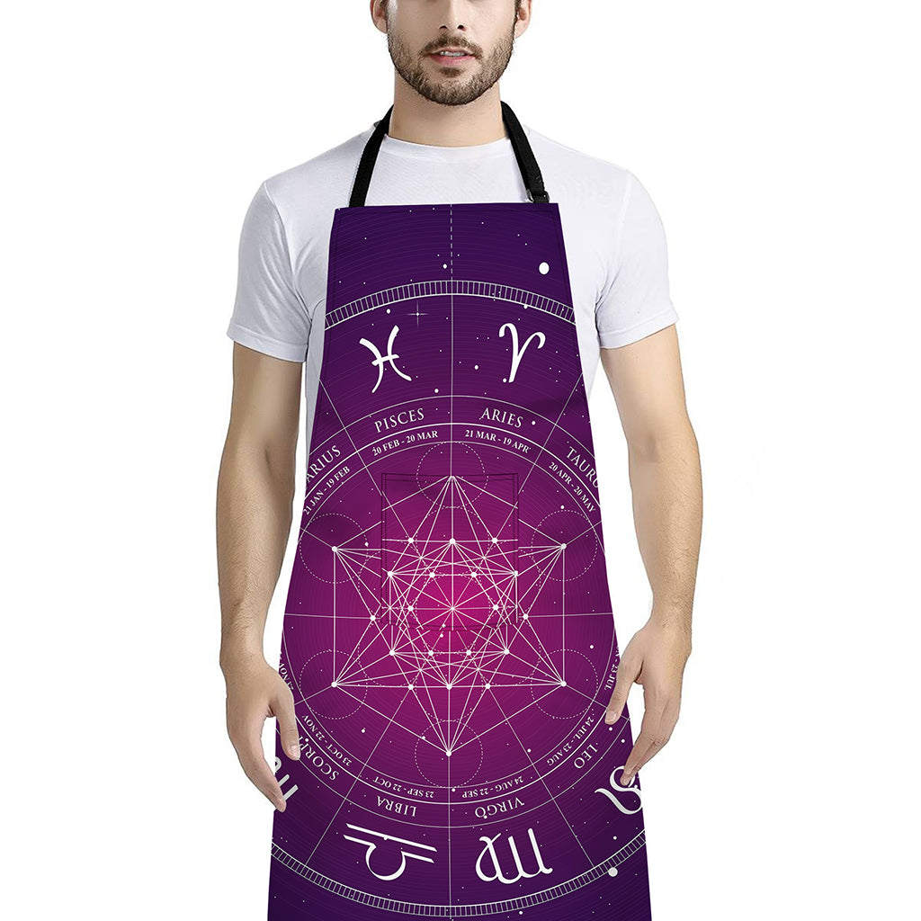Geometric Zodiac Calendar Print Bib Apron With Pocket