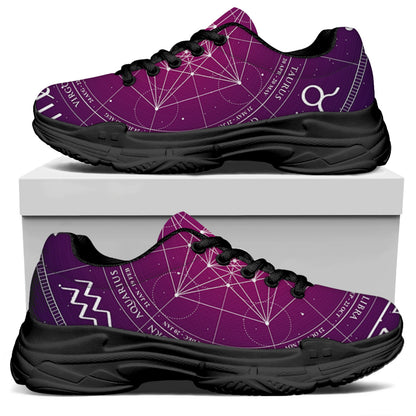 Geometric Zodiac Calendar Print Black Chunky Shoes