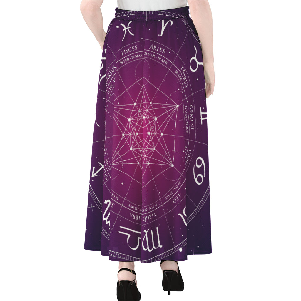 Geometric Zodiac Calendar Print Chiffon Maxi Skirt