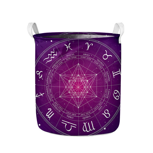 Geometric Zodiac Calendar Print Collapsible Laundry Basket