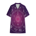 Geometric Zodiac Calendar Print Cotton Hawaiian Shirt