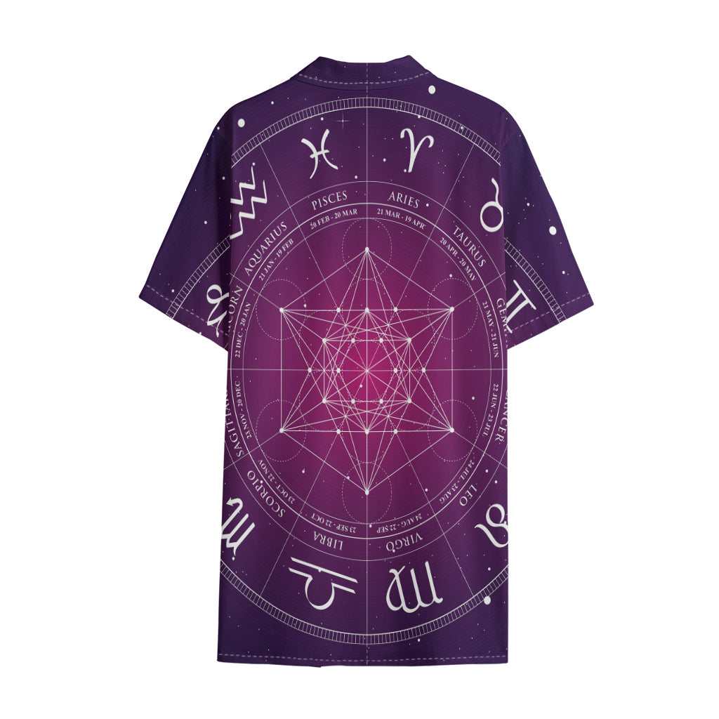 Geometric Zodiac Calendar Print Cotton Hawaiian Shirt