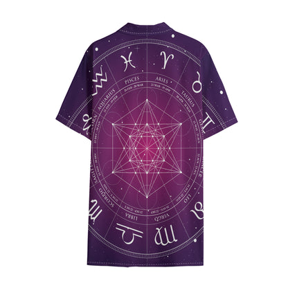 Geometric Zodiac Calendar Print Cotton Hawaiian Shirt