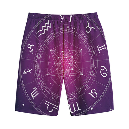 Geometric Zodiac Calendar Print Cotton Shorts