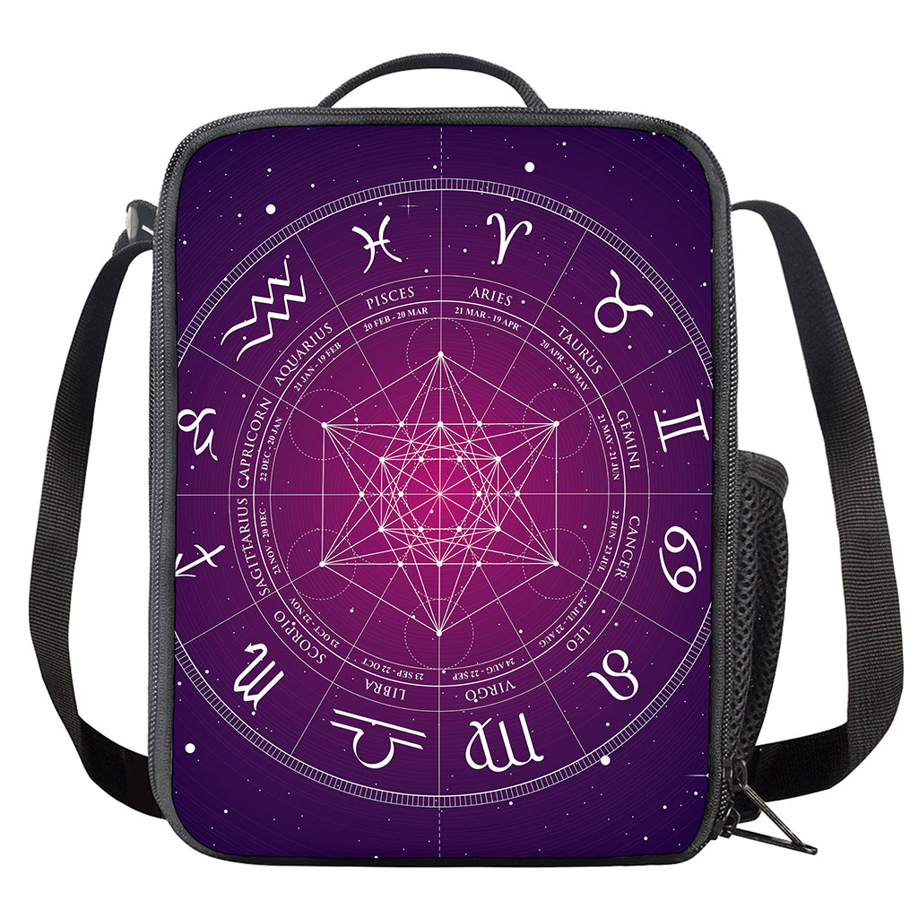 Geometric Zodiac Calendar Print Crossbody Lunch Bag
