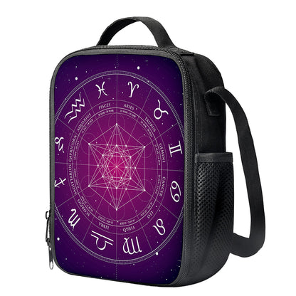 Geometric Zodiac Calendar Print Crossbody Lunch Bag