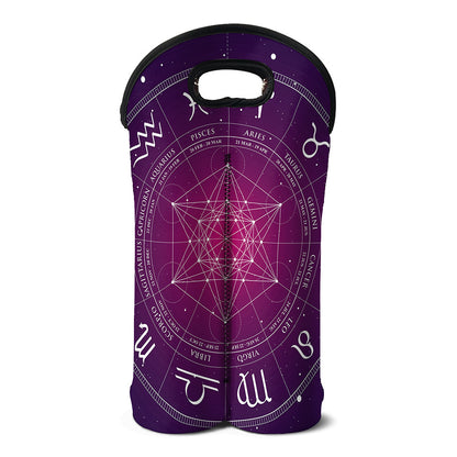 Geometric Zodiac Calendar Print Double Neoprene Wine Tote