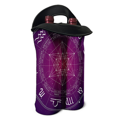 Geometric Zodiac Calendar Print Double Neoprene Wine Tote