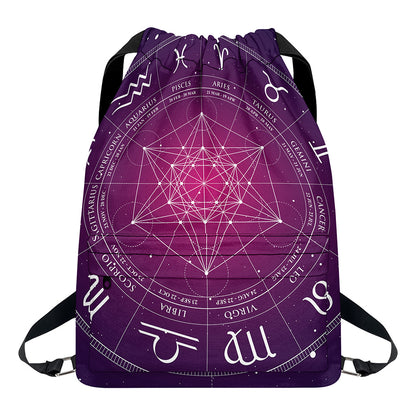 Geometric Zodiac Calendar Print Drawstring Backpack