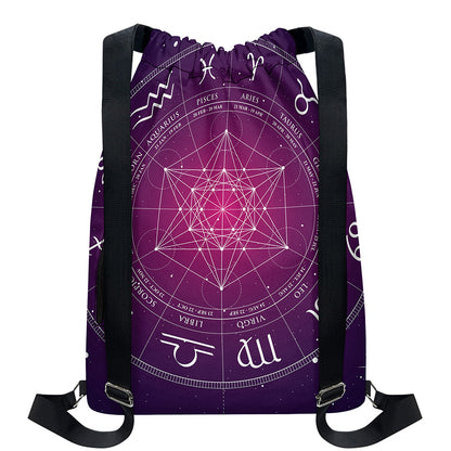 Geometric Zodiac Calendar Print Drawstring Backpack