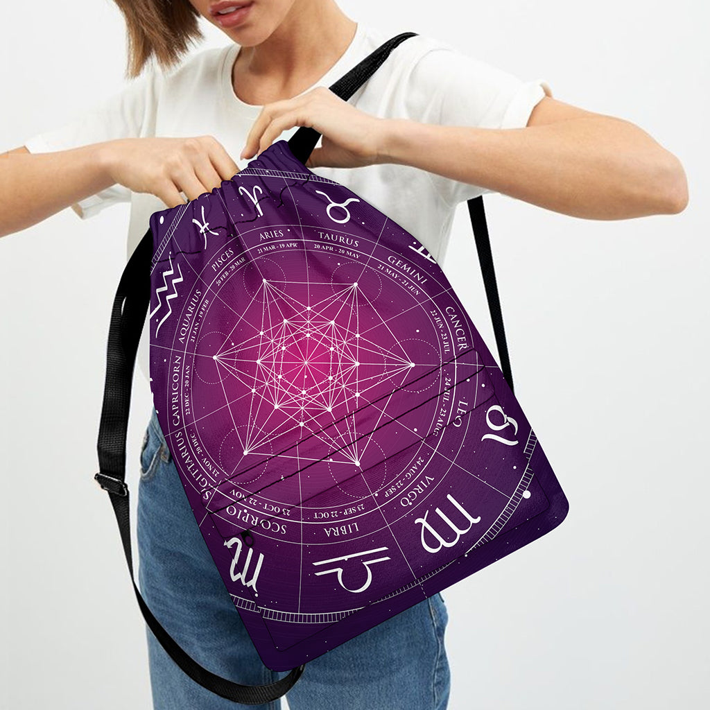 Geometric Zodiac Calendar Print Drawstring Backpack