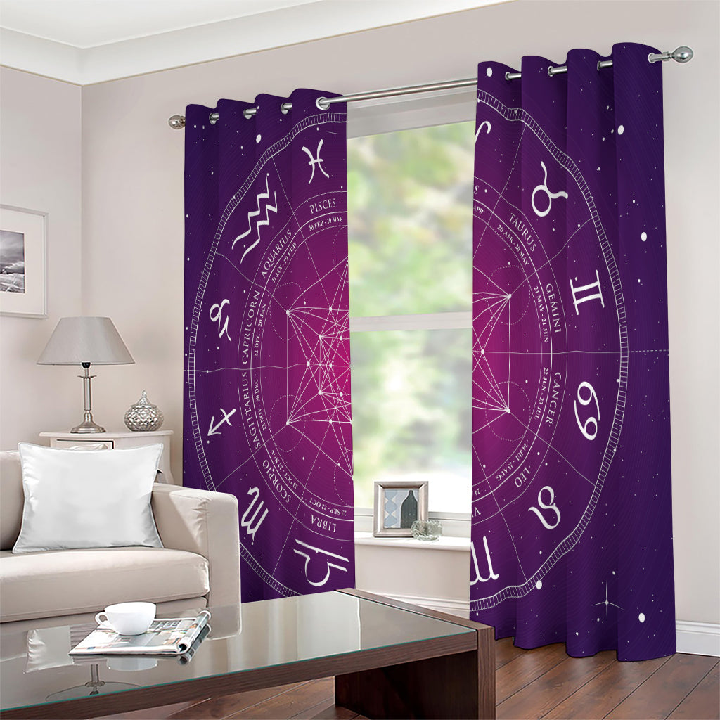 Geometric Zodiac Calendar Print Extra Wide Grommet Curtains