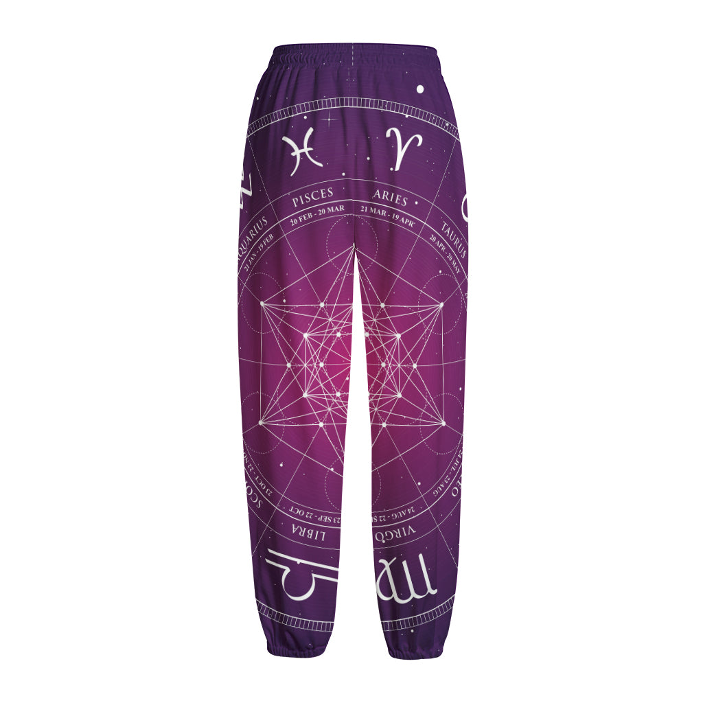 Geometric Zodiac Calendar Print Fleece Lined Knit Pants