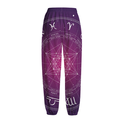 Geometric Zodiac Calendar Print Fleece Lined Knit Pants